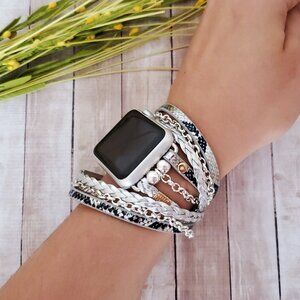 Boho Chic Silver Snake Watch Band with Silver Chain for Apple Watch (NEW)